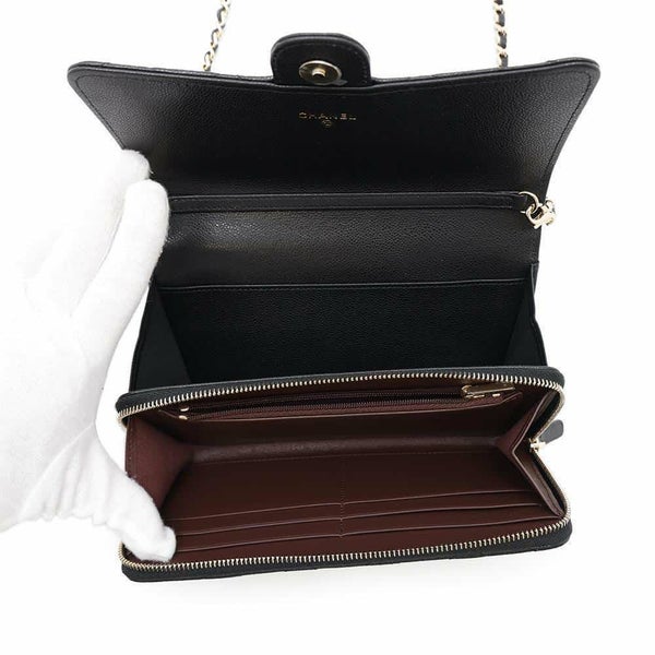シャネル チェーンウォレット ココマーク マトラッセ フォンケース キャビアスキン AP3876 CHANEL 黒