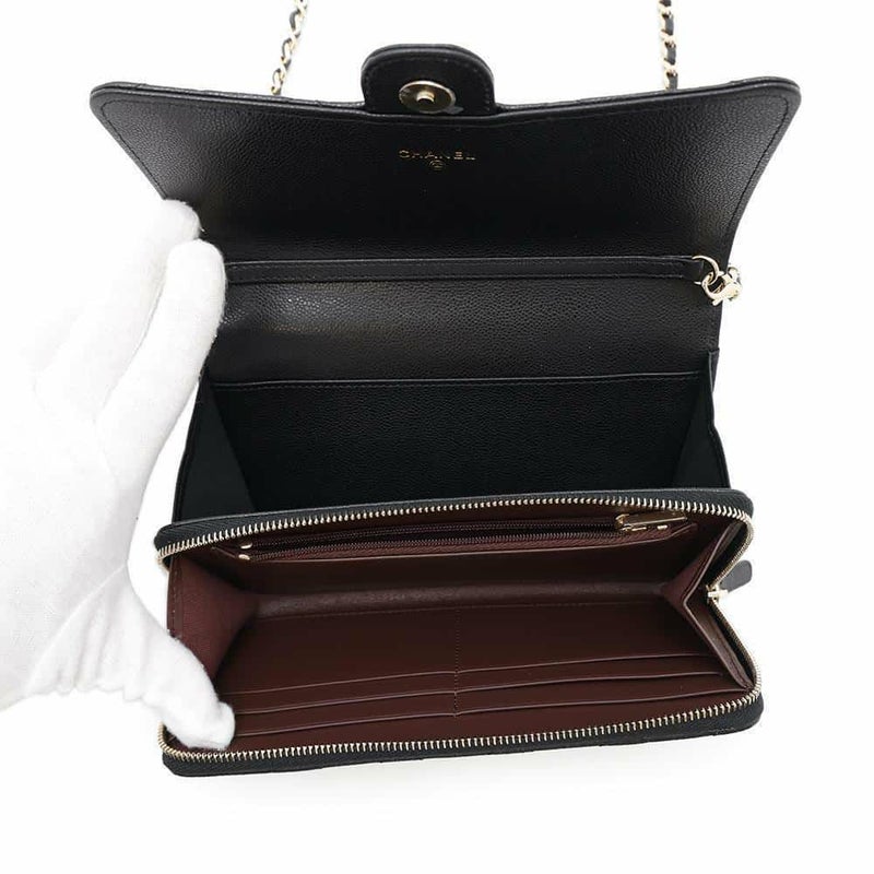 シャネル チェーンウォレット ココマーク マトラッセ フォンケース キャビアスキン AP3876 CHANEL 黒