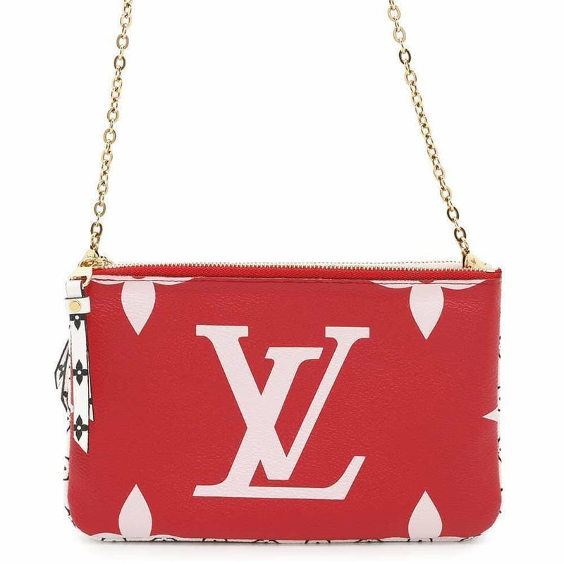 ルイヴィトン チェーンショルダーバッグ モノグラム・ジャイアント ポシェット・ドゥーブル ジップ ルージュ M67561 2wayクラッチ