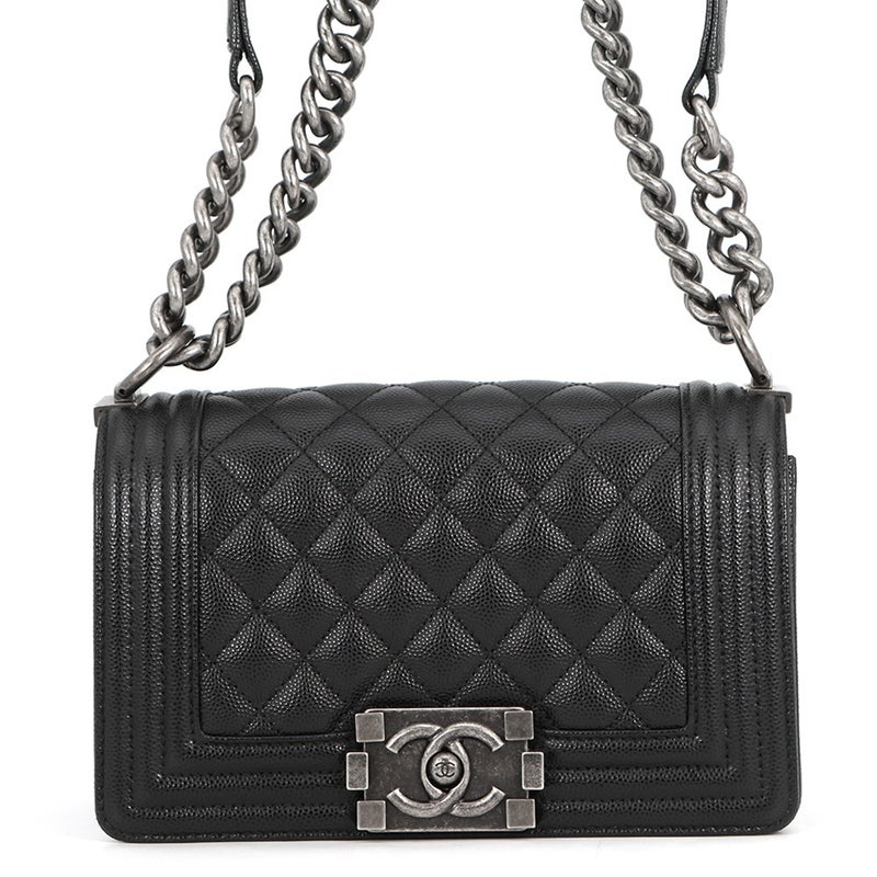 シャネル チェーンショルダーバッグ マトラッセ ココマーク ボーイシャネル スモール キャビアスキン A67085 CHANEL 黒