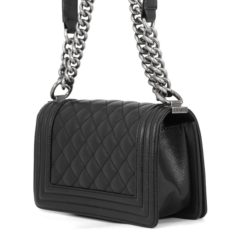 シャネル チェーンショルダーバッグ マトラッセ ココマーク ボーイシャネル スモール キャビアスキン A67085 CHANEL 黒