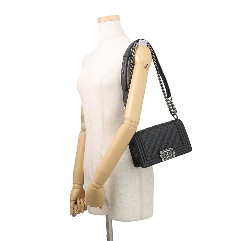 シャネル チェーンショルダーバッグ マトラッセ ココマーク ボーイシャネル スモール キャビアスキン A67085 CHANEL 黒