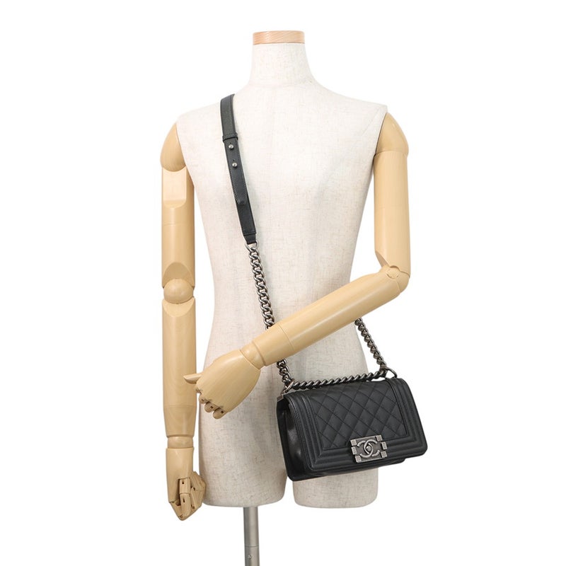 シャネル チェーンショルダーバッグ マトラッセ ココマーク ボーイシャネル スモール キャビアスキン A67085 CHANEL 黒