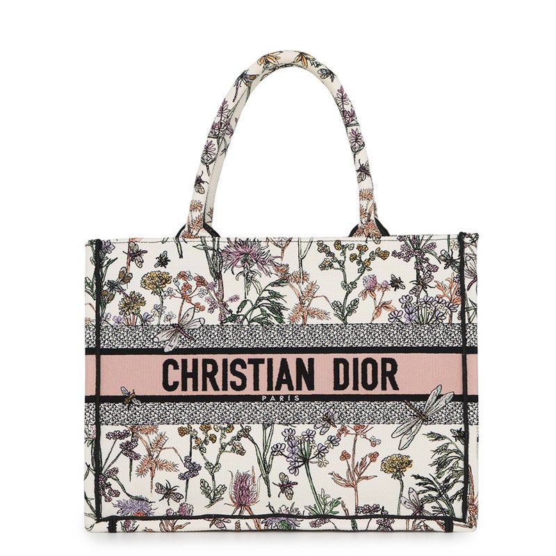 クリスチャン・ディオール トートバッグ ブックトート ハーバリウム エンブロイダリー ミディアム Christian Dior 白