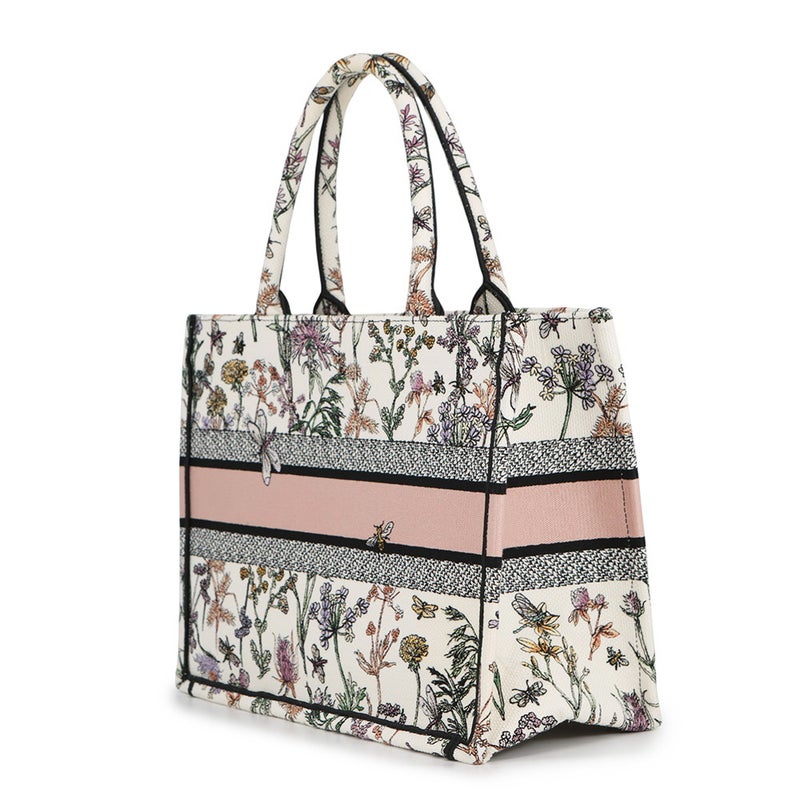 クリスチャン・ディオール トートバッグ ブックトート ハーバリウム エンブロイダリー ミディアム Christian Dior 白