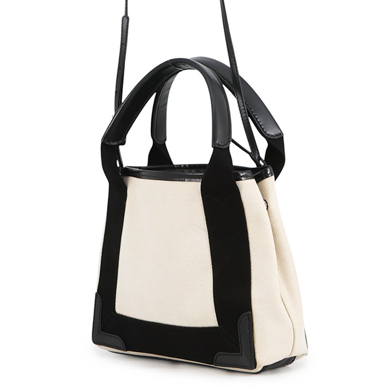 バレンシアガ ハンドバッグ ネイビーカバ XS キャンバス 390346 ポーチ付 BALENCIAGA 2way 白 黒