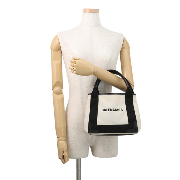 バレンシアガ ハンドバッグ ネイビーカバ XS キャンバス 390346 ポーチ付 BALENCIAGA 2way 白 黒