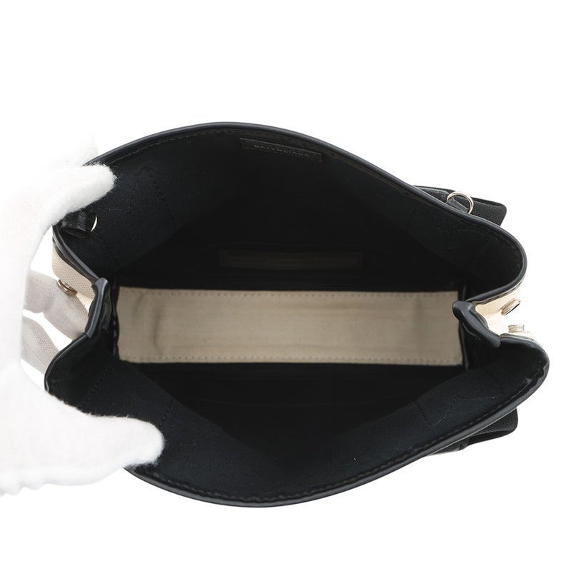 バレンシアガ ハンドバッグ ネイビーカバ XS キャンバス 390346 ポーチ付 BALENCIAGA 2way 白 黒