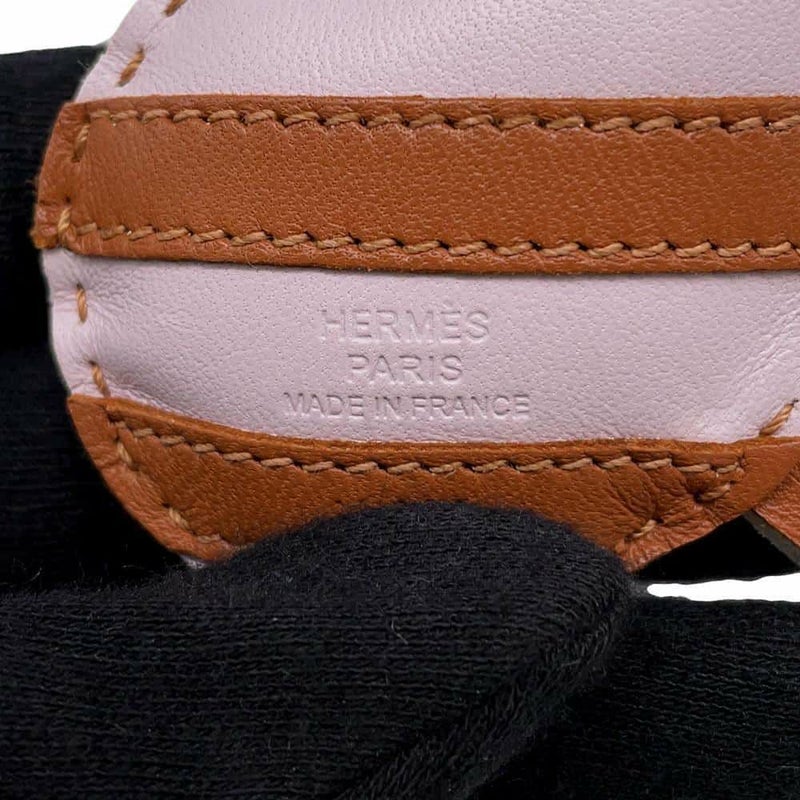 エルメス バッグチャーム ジージー・サバンナ モーヴペール/ゴールド/ヴェールフィズ ラムスキン U刻印 チャーム シマウマ