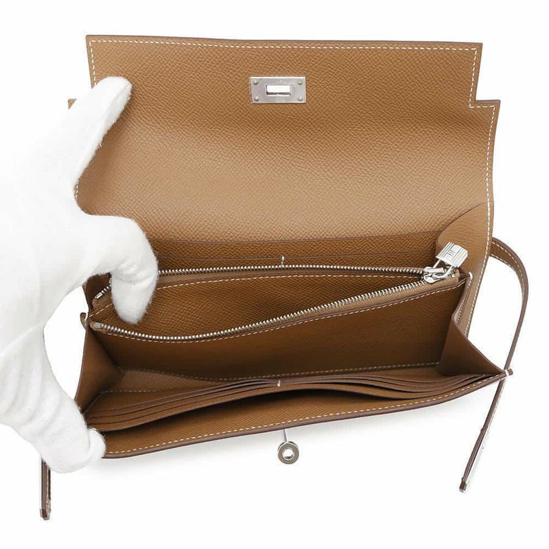エルメス 長財布 ケリーウォレット ロング ゴールド/シルバー金具 エプソン B刻印 HERMES 財布
