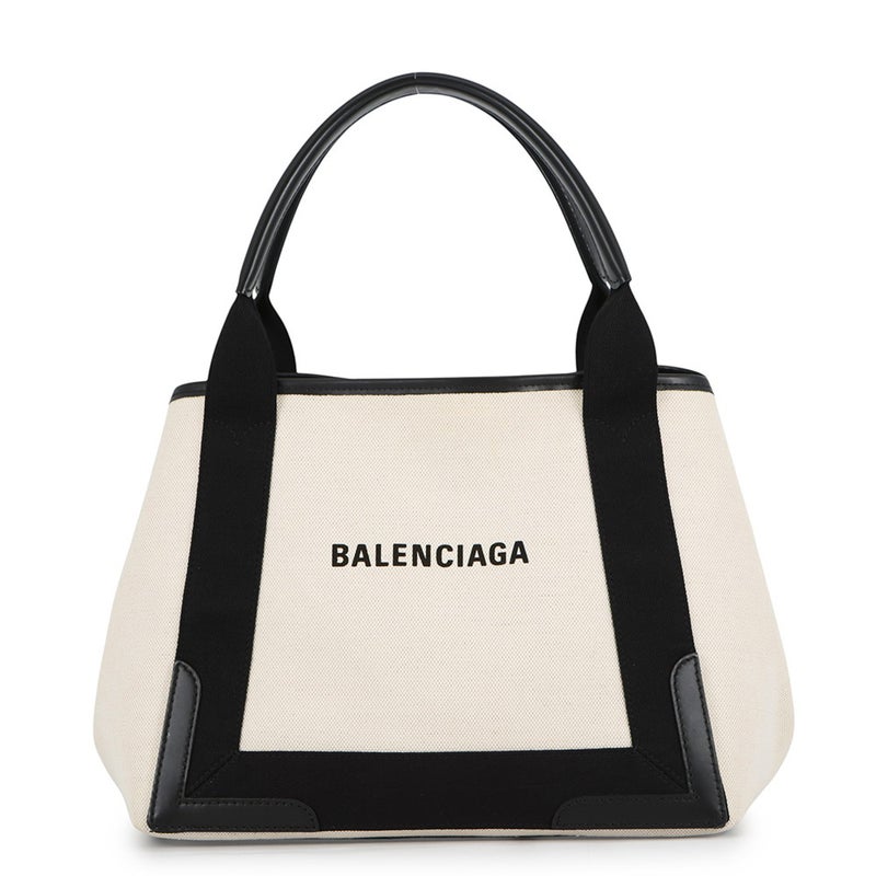 バレンシアガ トートバッグ ネイビーカバス S ポーチ付 キャンバス 339933 BALENCIAGA 白 黒