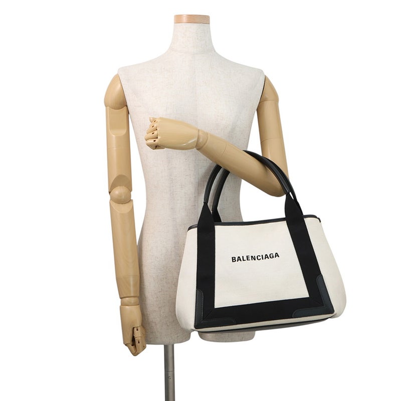 バレンシアガ トートバッグ ネイビーカバス S ポーチ付 キャンバス 339933 BALENCIAGA 白 黒