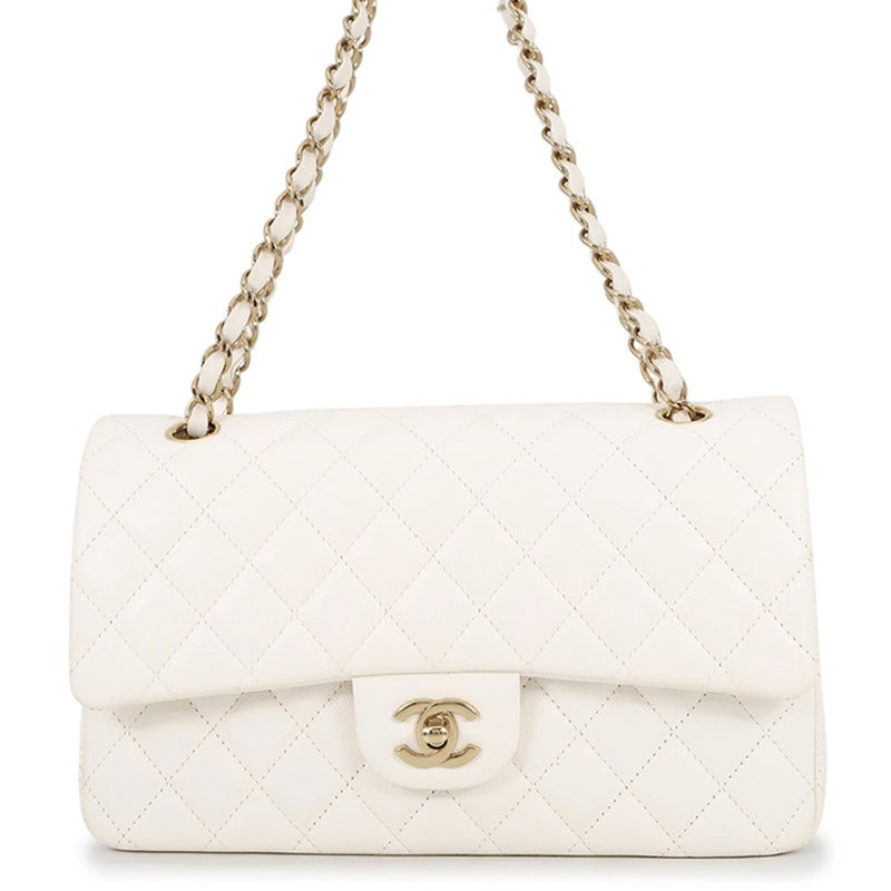 シャネル チェーンショルダーバッグ マトラッセ25 ココマーク ラムスキン ダブルチェーン A01112 CHANEL 白