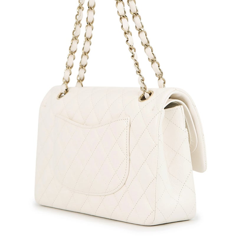 シャネル チェーンショルダーバッグ マトラッセ25 ココマーク ラムスキン ダブルチェーン A01112 CHANEL 白