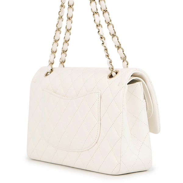 シャネル チェーンショルダーバッグ マトラッセ25 ココマーク ラムスキン ダブルチェーン A01112 CHANEL 白