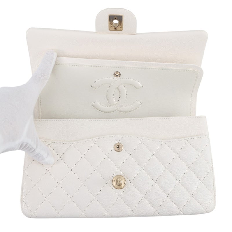 シャネル チェーンショルダーバッグ マトラッセ25 ココマーク ラムスキン ダブルチェーン A01112 CHANEL 白
