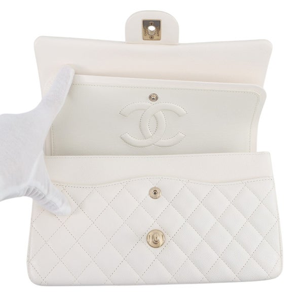 シャネル チェーンショルダーバッグ マトラッセ25 ココマーク ラムスキン ダブルチェーン A01112 CHANEL 白