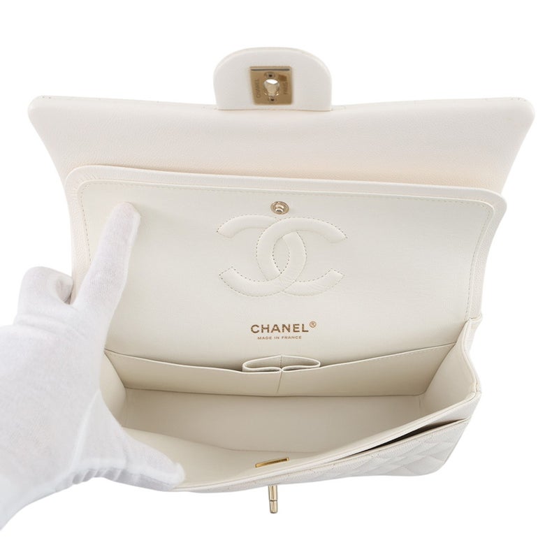 シャネル チェーンショルダーバッグ マトラッセ25 ココマーク ラムスキン ダブルチェーン A01112 CHANEL 白
