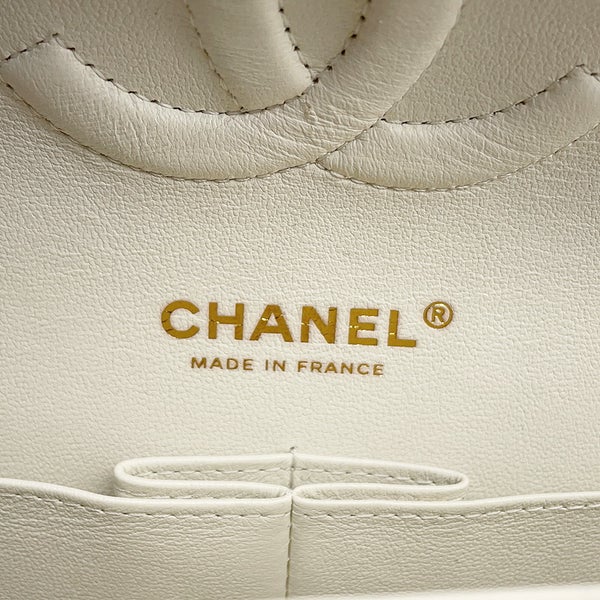 シャネル チェーンショルダーバッグ マトラッセ25 ココマーク ラムスキン ダブルチェーン A01112 CHANEL 白