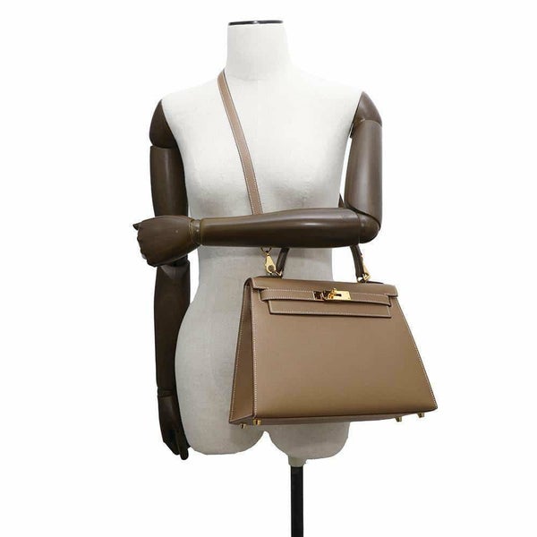 エルメス ハンドバッグ ケリー28 外縫い エトゥープ/ゴールド金具 エプソン Y刻印 2wayショルダー