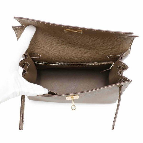 エルメス ハンドバッグ ケリー28 外縫い エトゥープ/ゴールド金具 エプソン Y刻印 2wayショルダー