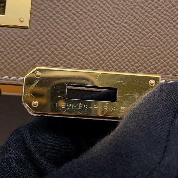エルメス ハンドバッグ ケリー28 外縫い エトゥープ/ゴールド金具 エプソン Y刻印 2wayショルダー