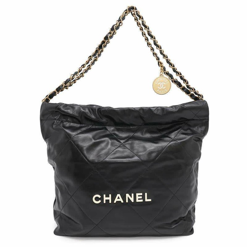 シャネル チェーンショルダーバッグ CHANEL22 スモール シャイニーカーフレザー AS3260 CHANEL ポーチ付き 黒