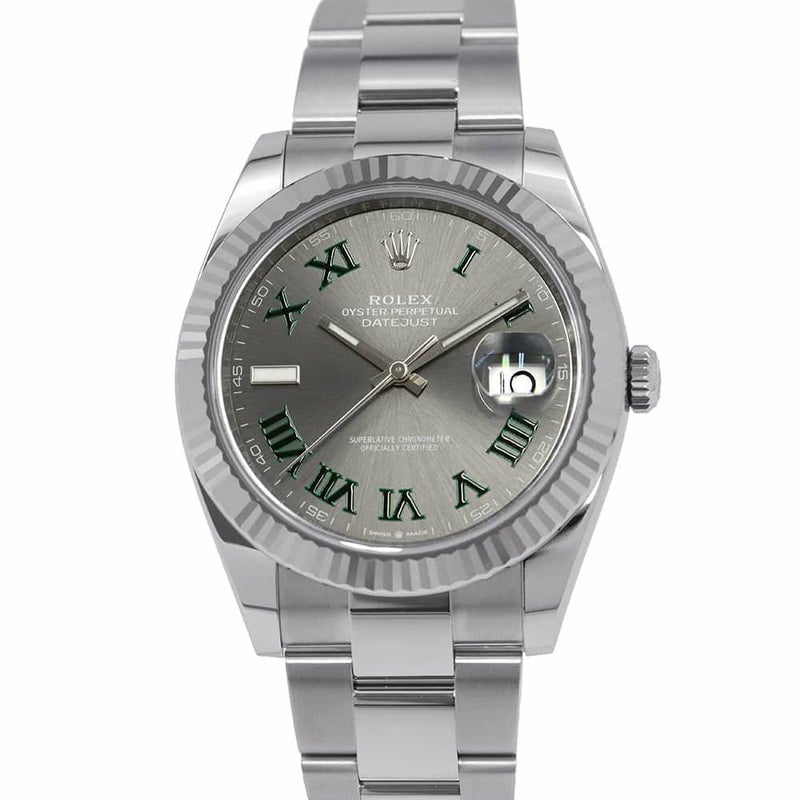 ロレックス デイトジャスト41 SS/K18WG ランダムシリアル ルーレット 126334 ROLEX 腕時計 スレート文字盤 ローマン