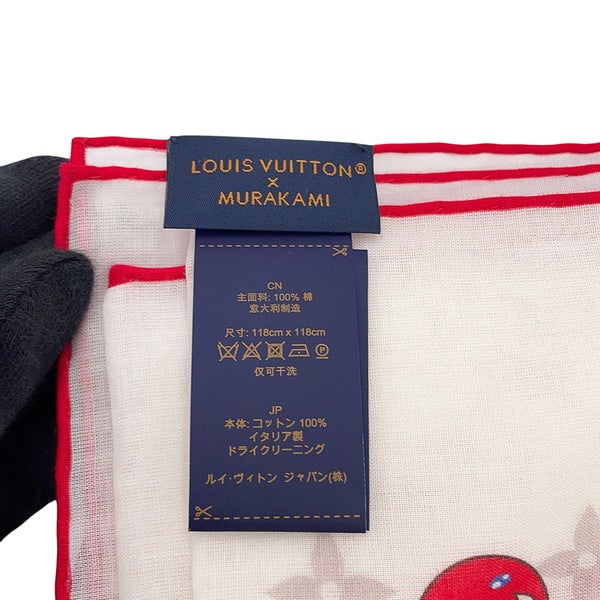 ルイヴィトン スカーフ LV x TM モノグラム・チェリー コットン M94966 LOUIS VUITTON 白 ホワイト ショール