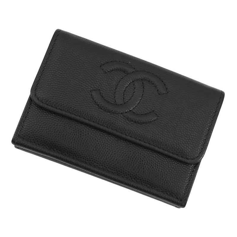 シャネル 三つ折り財布 マトラッセ ココマーク スモール フラップ ウォレット キャビアスキン AP4655 CHANEL 黒