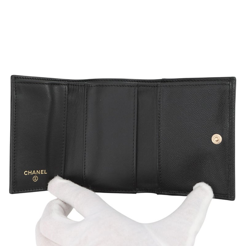 シャネル 三つ折り財布 マトラッセ ココマーク スモール フラップ ウォレット キャビアスキン AP4655 CHANEL 黒