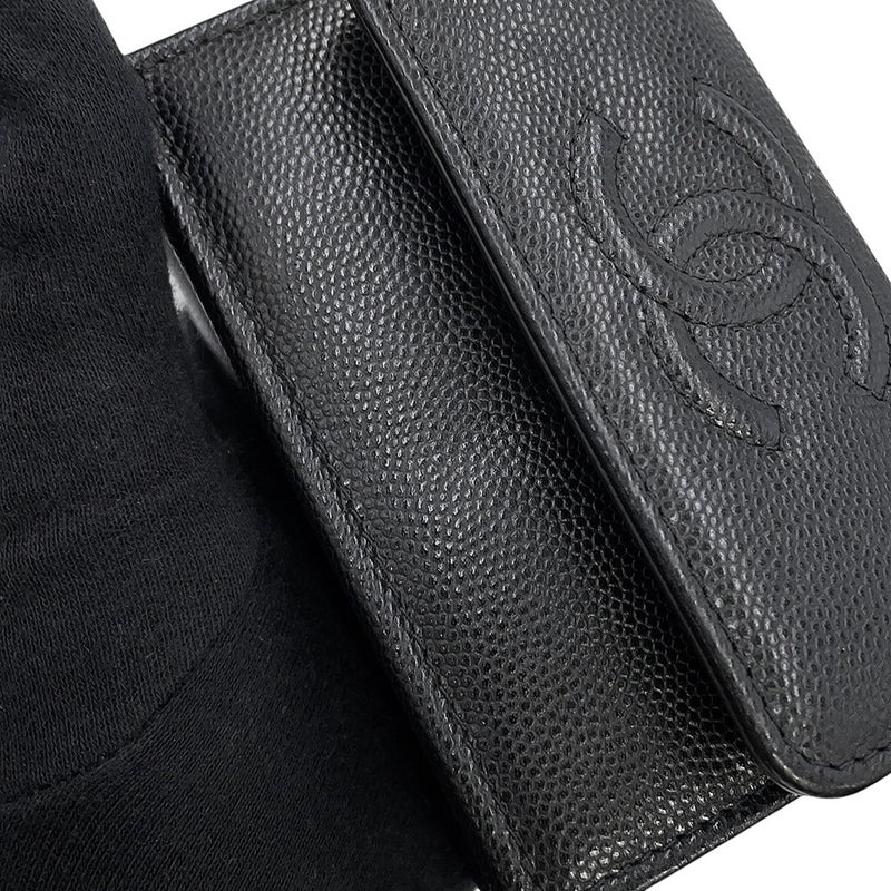 シャネル 三つ折り財布 マトラッセ ココマーク スモール フラップ ウォレット キャビアスキン AP4655 CHANEL 黒