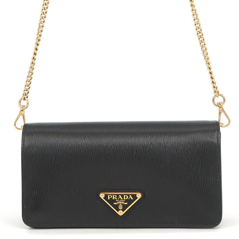 プラダ チェーンウォレット ヴィッテロムーブ トライアングルロゴ ミニ レザー 1BP021 PRADA 財布 黒