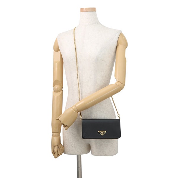プラダ チェーンウォレット ヴィッテロムーブ トライアングルロゴ ミニ レザー 1BP021 PRADA 財布 黒