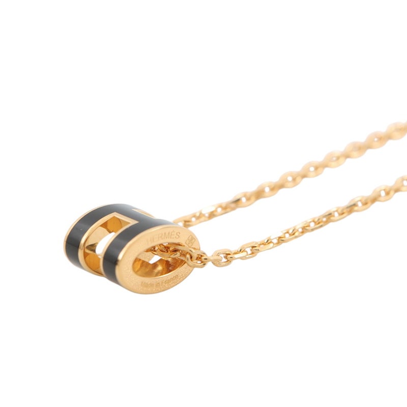 エルメス ネックレス ミニ・ポップアッシュ ブラック/ゴールド金具 HERMES アクセサリー ポップH 黒