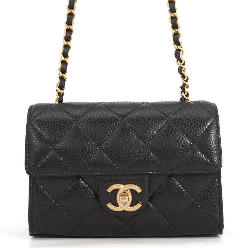 シャネル チェーンショルダーバッグ マトラッセ ココマーク ミニバッグ キャビアスキン AS5981 CHANEL 黒