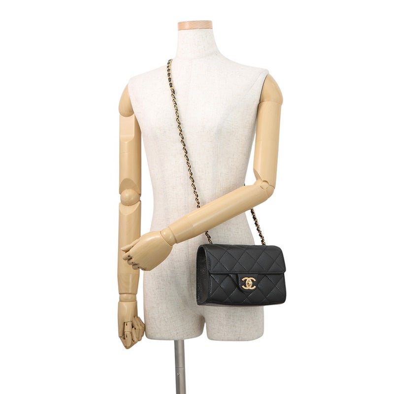 シャネル チェーンショルダーバッグ マトラッセ ココマーク ミニバッグ キャビアスキン AS5981 CHANEL 黒