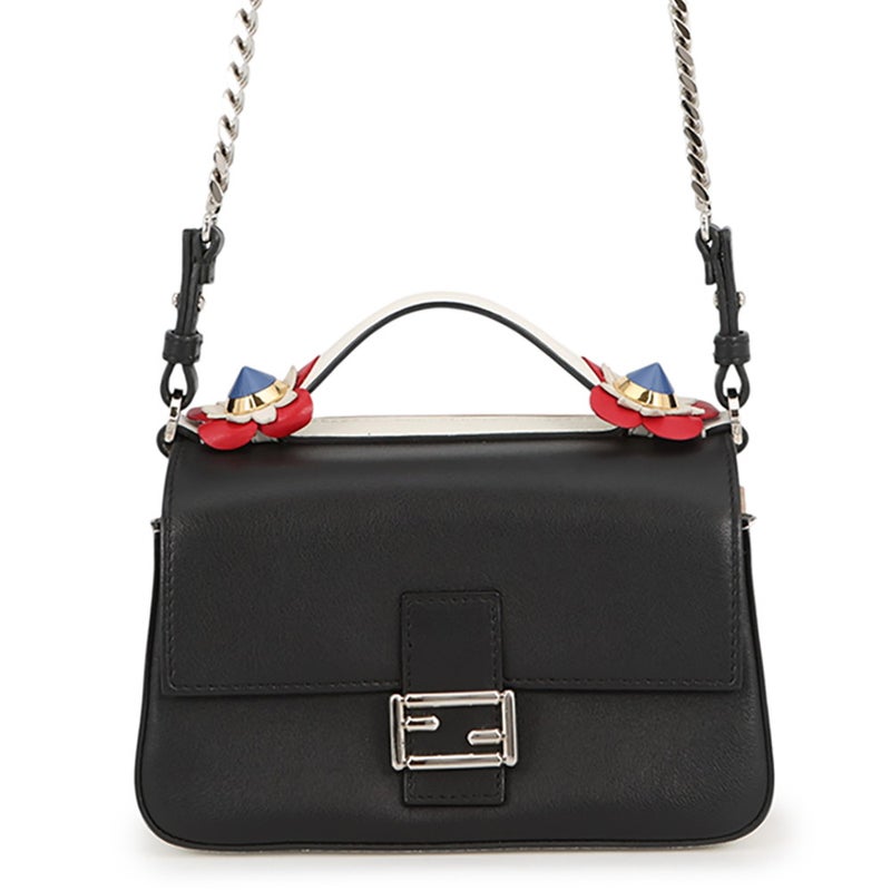 フェンディ ショルダーバッグ ダブル マイクロ フラワーバゲット レザー 8M0371 FENDI 黒 白