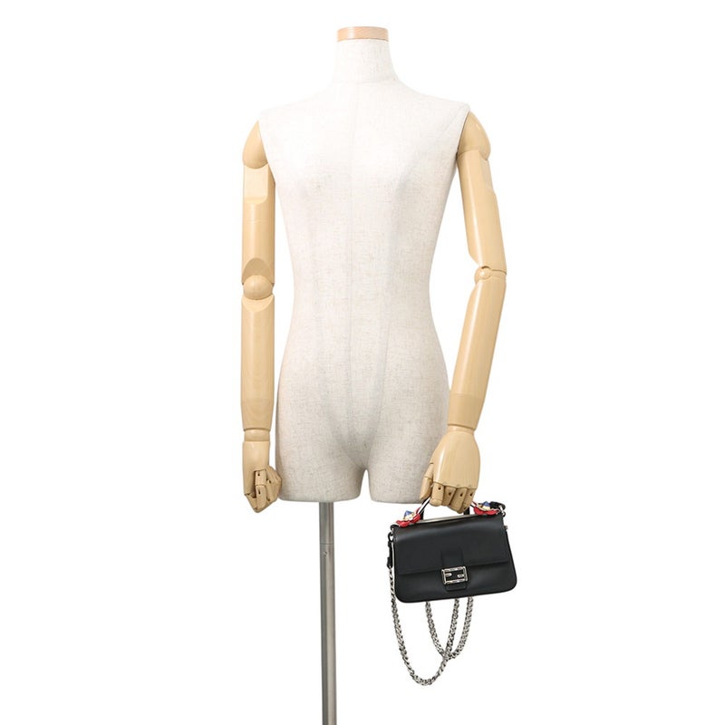 フェンディ ショルダーバッグ ダブル マイクロ フラワーバゲット レザー 8M0371 FENDI 黒 白
