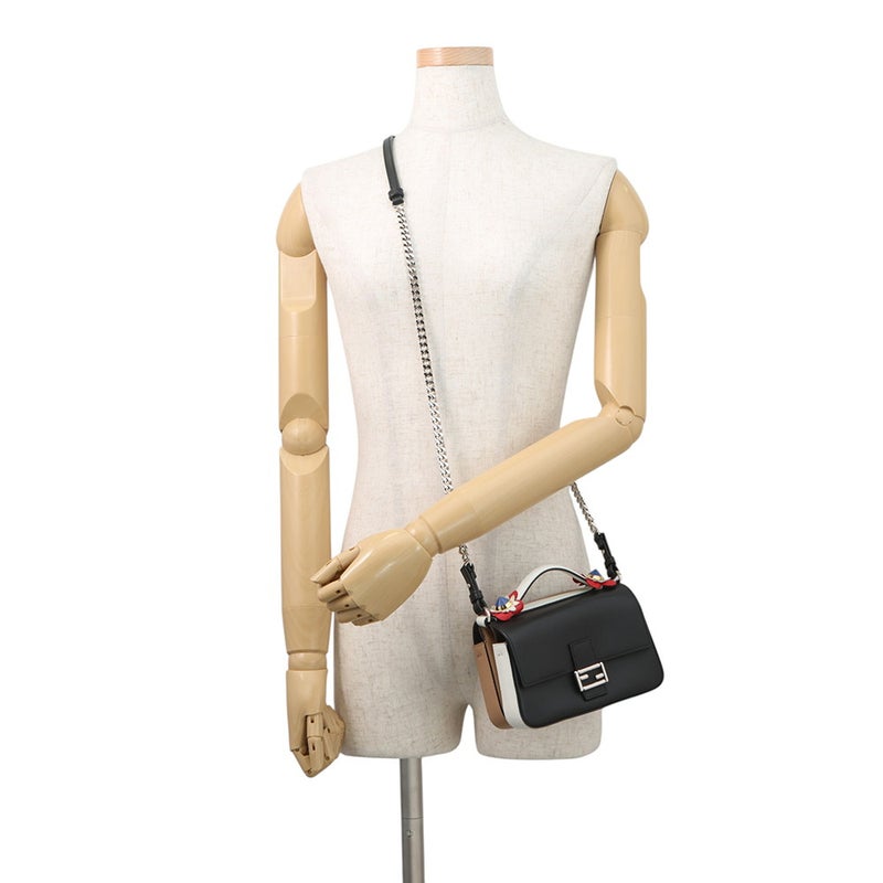フェンディ ショルダーバッグ ダブル マイクロ フラワーバゲット レザー 8M0371 FENDI 黒 白