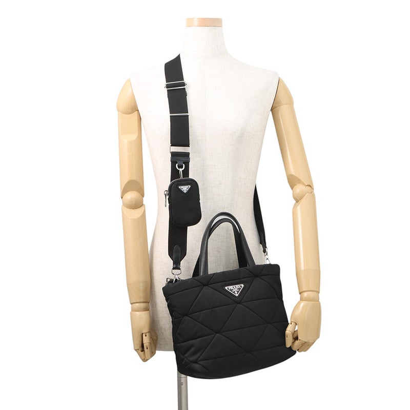 プラダ ハンドバッグ スモール パデッドRe-Nylon トートバッグ ナイロン レザー 1BG373 PRADA 2wayショルダー 黒
