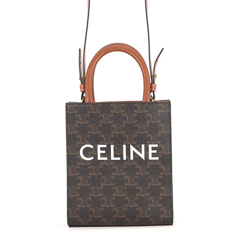 セリーヌ ハンドバッグ トリオンフ ミニ バーティカル カバ PVC/レザー 194372 CELINE 2wayショルダーバッグ ブラウン