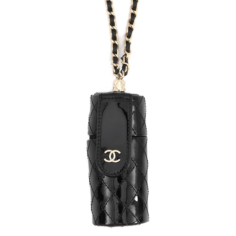 シャネル リップケース マトラッセ チェーンストラップ付 パテントレザー AP1572 CHANEL 黒