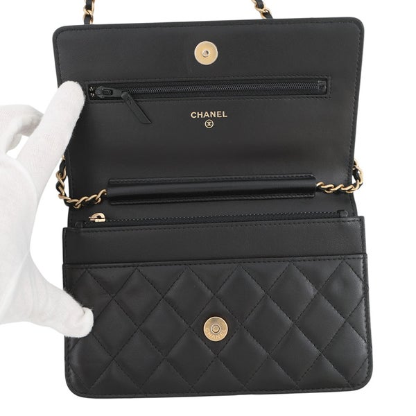 シャネル チェーンウォレット マトラッセ ココマーク エジプトチャーム ラムスキン CHANEL 財布 黒