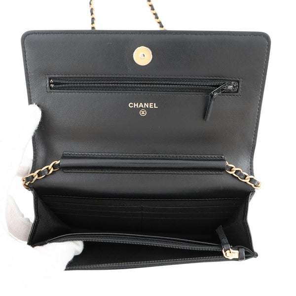 シャネル チェーンウォレット マトラッセ ココマーク エジプトチャーム ラムスキン CHANEL 財布 黒
