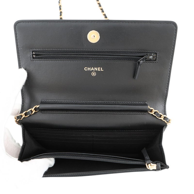 シャネル チェーンウォレット マトラッセ ココマーク エジプトチャーム ラムスキン CHANEL 財布 黒