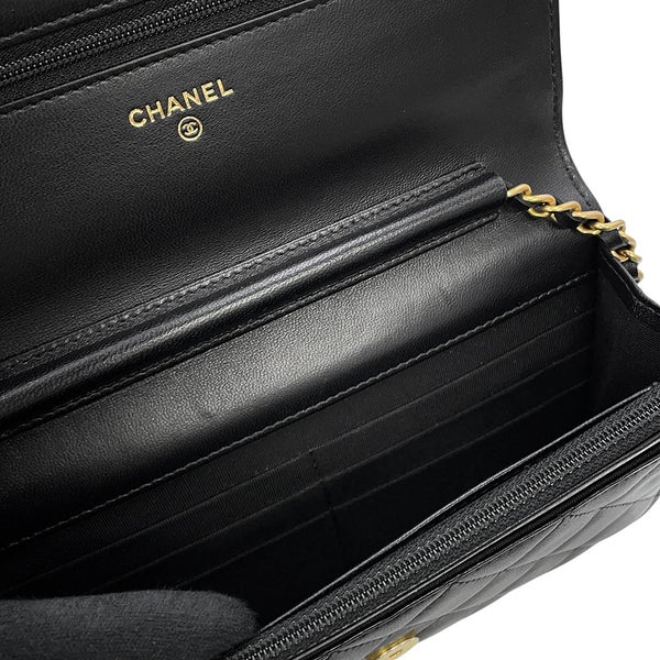 シャネル チェーンウォレット マトラッセ ココマーク エジプトチャーム ラムスキン CHANEL 財布 黒