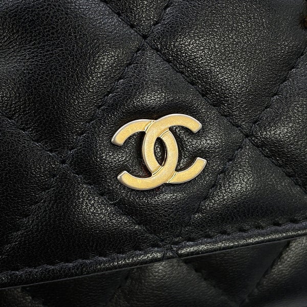 シャネル チェーンウォレット マトラッセ ココマーク エジプトチャーム ラムスキン CHANEL 財布 黒