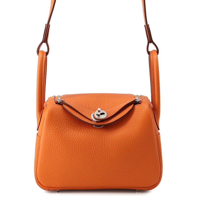 エルメス ハンドバッグ リンディ ミニ オレンジ/シルバー金具 トリヨンクレマンス K刻印 HERMES 2way