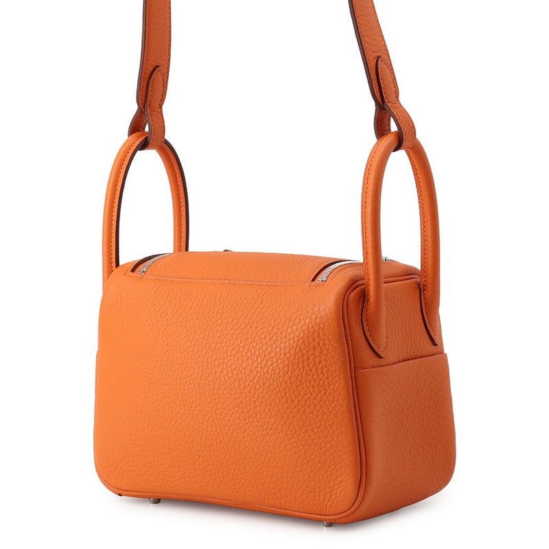 エルメス ハンドバッグ リンディ ミニ オレンジ/シルバー金具 トリヨンクレマンス K刻印 HERMES 2way